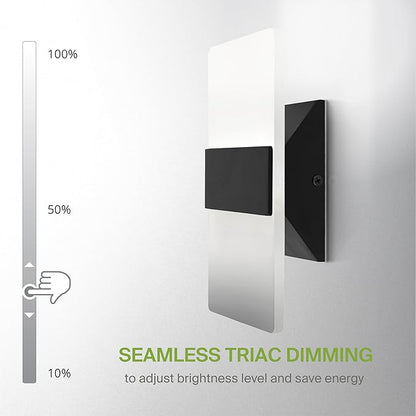 ASD 8 Inch Indoor LED Wall Sconce - 10W 2700K-5000K Dimmable Black Wall Sconce Lights for Living Room, Bedroom, Bathroom, Hallway - Modern Wall Sconces Hardwired, ETL Interior Light, Set of 2