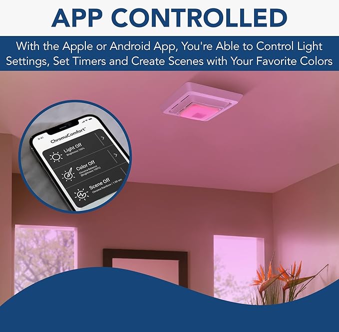 Broan-NuTone FG800RGBS Genuine Replacement Cover (Bath Fan Not Included) with ChromaComfort LED Light and Sensonic Bluetooth Speaker, Fits Select Bathroom Fan Models