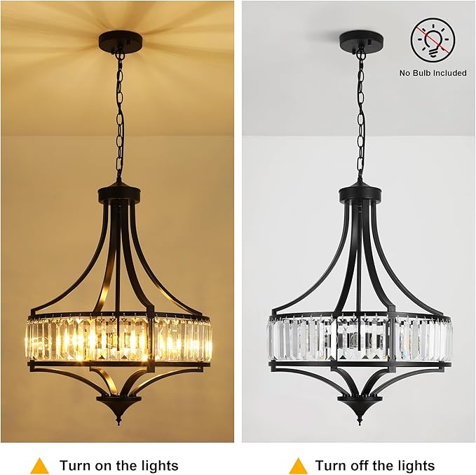 CNRATYE 20" Modern Farmhouse Crystal Chandeliers for Dining Room, 5-Light Black Antique Pendant Chandelier, Contemporary Hanging Light Fixture for Living Room Bedroom Foyer Kitchen Island Entryway