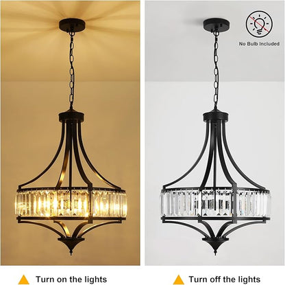 CNRATYE 20" Modern Farmhouse Crystal Chandeliers for Dining Room, 5-Light Black Antique Pendant Chandelier, Contemporary Hanging Light Fixture for Living Room Bedroom Foyer Kitchen Island Entryway