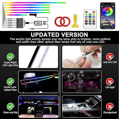 Acrylic Interior Car LED Strip Light with APP Remote Control, 175in 6 in 1 RGB Dreamcolor Neon Flexible Strip Fiber Optic LED Ambient Lighting Kits,RGB Music Lights Sync for Inside car Decorations