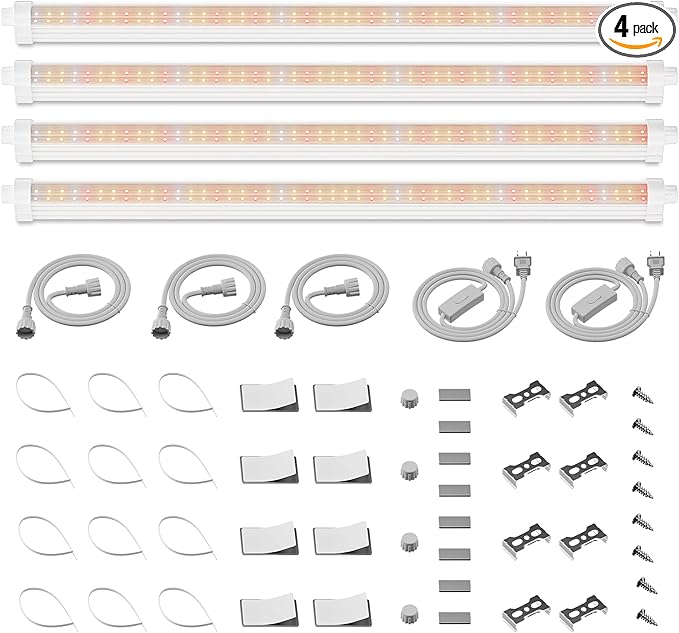 Spider Farmer 2FT LED Grow Lights for Indoor Plants,Full Spectrum (3000K+5000K+660nm),80W (4x20W,400W Equivalent),IP65 Waterproof,Linkable Design,Plant Light Strip for Shelves,Greenhouse,4-Pack