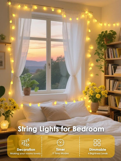 300LED Globe String Lights Indoor Outdoor for Bedroom, 108ft Warm White Fairy Lights Plug in with Remote, 8 Modes Waterproof Hanging String Light for Girl's Room Classroom Wedding Party Wedding Decor