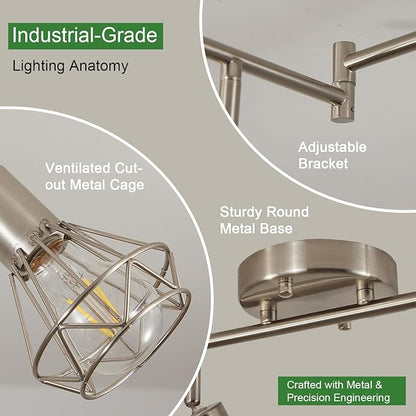 Brushed Nickel Track Lighting 3 Light Semi Flush Mount Ceiling Light Fixture Adjustable Flexibly Rotatable Farmhouse Dining Room Kitchen Light Fixtures with Metal Cage