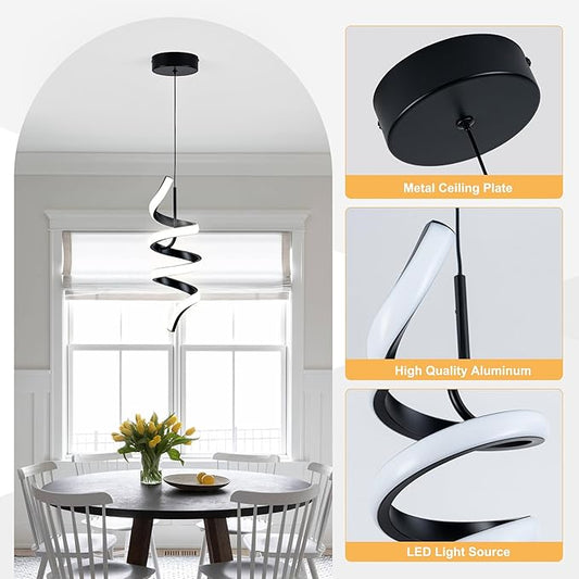 MAYNA Spiral Modern Pendant Light, 4000K Natural White LED Pendant Lights Kitchen Island, 11W Adjustable Height Island Lights for Kitchen Bedroom Dinning Room Living Room, 1 Pack (Black)