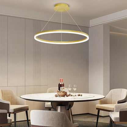 Mikeru Modern Ring Chandelier Light, LED Pendant Light Fixtures with Remote Control 3000k-6500K Adjustable Color Temperature Light for Living Room, Bedroom, Kitchen （15.7in