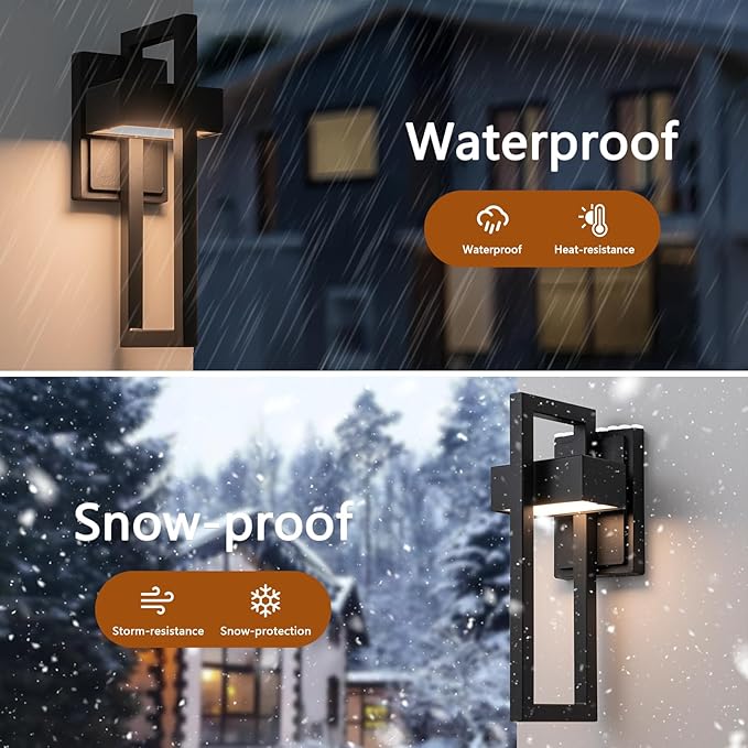 2-Pack Modern Outdoor Wall Lights, 15W LED Exterior Lighting Fixtures, 3000K Warm White Matte Black Wall Sconces for Front Door, Porch, Garage and Patio