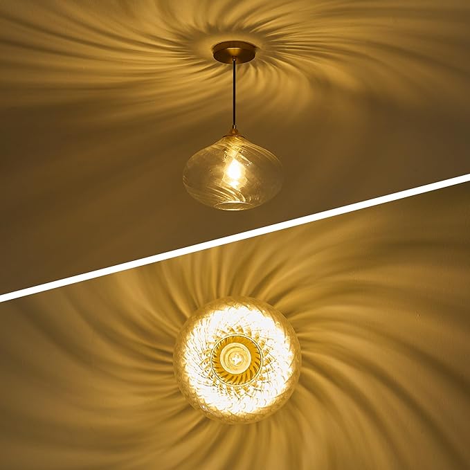 Glass Pendant Lights Kitchen Island, 11'' Brass Gold Pendant Lighting Fixtures, Modern Hanging Ceiling Light with Striped Clear Glass Shade for Farmhouse Dining Room Bedroom Hallway(1 Pack)