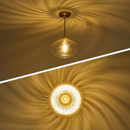 Glass Pendant Lights Kitchen Island, 11'' Brass Gold Pendant Lighting Fixtures, Modern Hanging Ceiling Light with Striped Clear Glass Shade for Farmhouse Dining Room Bedroom Hallway(1 Pack)