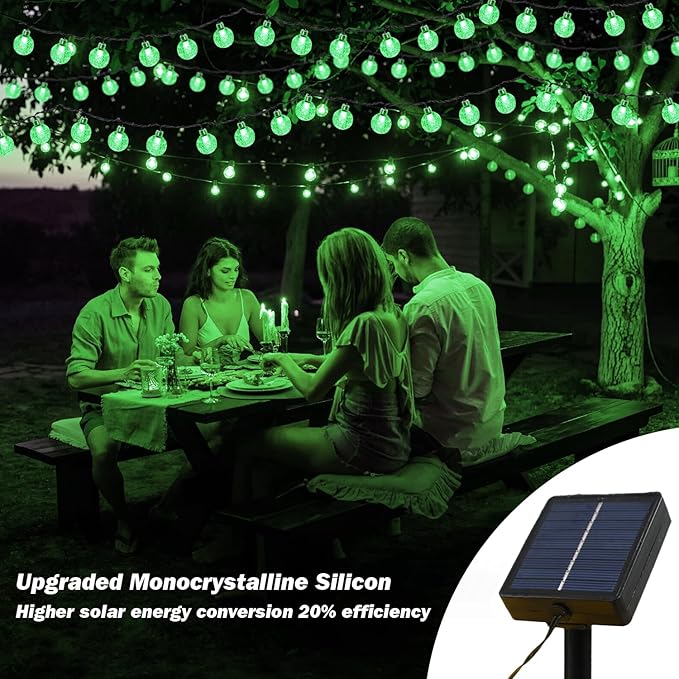 USOKYO Solar Lights Outdoor Waterproof, 2 Pack Total 200LED 110FT Solar String Lights for Outside with 8 Modes, Outdoor String Lights Crystal Globe Patio Lights for Garden Yard Party Decor(Green)