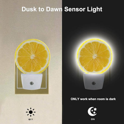 EKOBLA Plug-in Fresh Lemon Slice Night Light, Dusk to Dawn Sensor, Soft Warm LED Lighting, Cute Fruit Design Nightlight Decor for Bedroom Bathroom Hallway