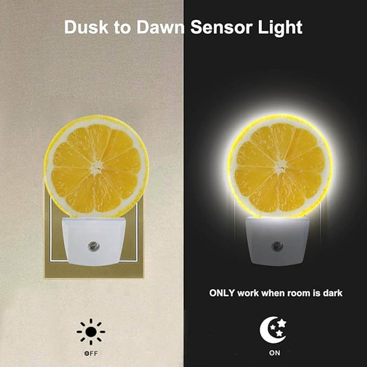 EKOBLA Plug-in Fresh Lemon Slice Night Light, Dusk to Dawn Sensor, Soft Warm LED Lighting, Cute Fruit Design Nightlight Decor for Bedroom Bathroom Hallway