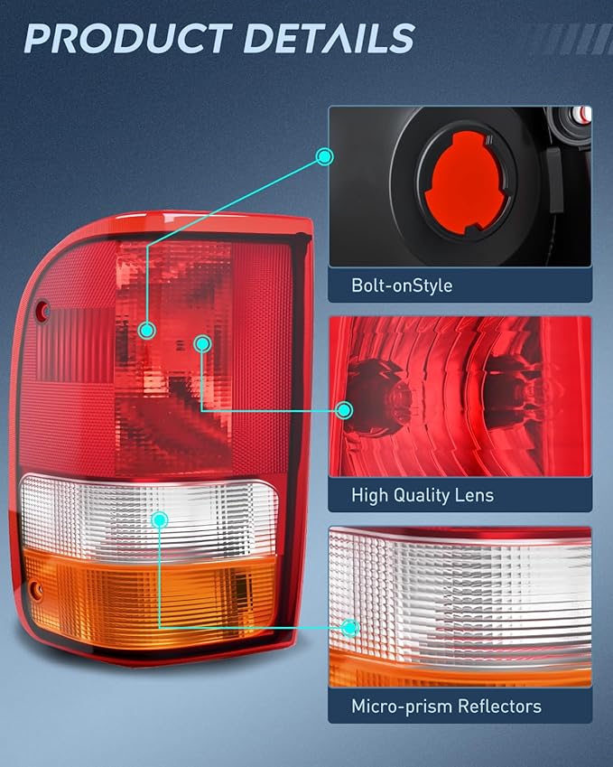 Nilight Taillight Assembly Compatible with 1993 1994 1995 1996 1997 Ford Ranger Red Clear Tail Light OE Style Rear Lamp Replacement Driver and Passenger Side