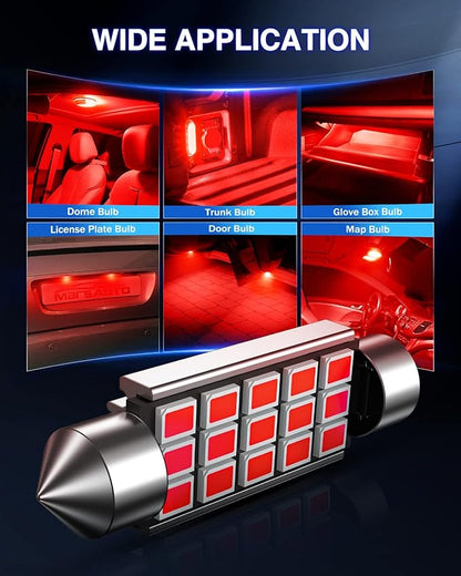 Marsauto 578 LED Bulbs 211-2 212-2 C5W Festoon Red 2835 Chipsets for Interior Dome Map Door Lights Bulbs, 41mm 42mm 569 6411 6451 2835 Chipsets LED Light 1.65inch RV Exterior Lighting (Pack of 4)