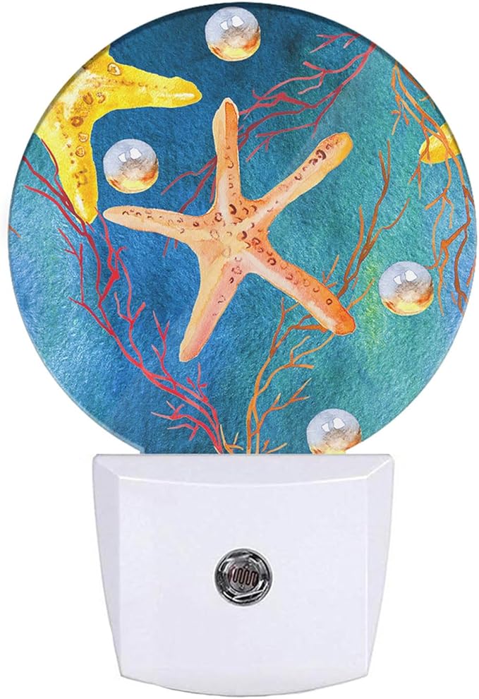 EKOBLA Starfish Plug-in Night Light, Ocean Coral, Pearl & Seashell LED Nightlight with Auto Sensor for Home Decor