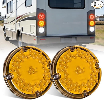 Nilight Tail Light 2PCS 7Inch Round 47 LED Amber with Inner Reflex Lens Marker Clearance Turn Signal Running Taillight IP67 Waterproof for Trailer Truck Pickup Camper RV BUS