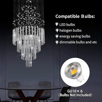 6-Light Flush Mount High Ceiling Chandelier, Modern Raindrop Crystal Chandeliers Pendant Light Foyer Chandelier Ceiling Led15.7 x 47.2 of CRYSTOP