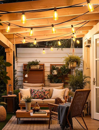Larkvue 50FT(2x25FT) Outdoor String Lights, Patio Lights with 20+2 LED Dimmable Waterproof ST38 Vintage Shatterproof Bulb for Bistro Cafe Fence, Brown