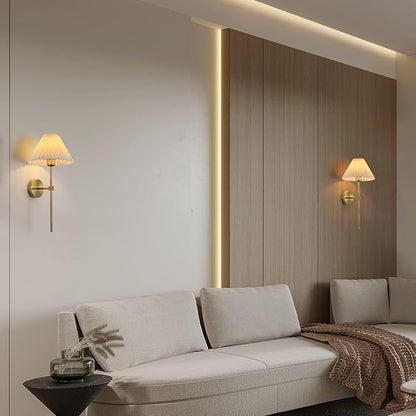 KELUOLY Wall Sconces Sets of 2 White Fabric lampshade Gold Wall Lamp Column Bracket Wall Lighting Bathroom Dresser Hardwired lamp Applicable to Living Room Bedroom Dining Room