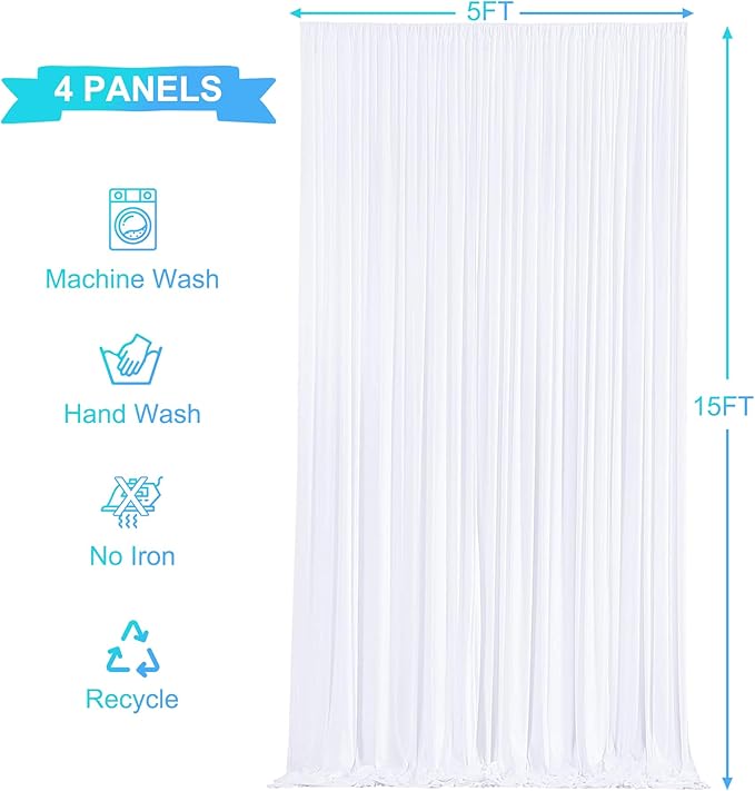 20ft x 15ft White Wrinkle Free Backdrop Curtains for Wedding Party Backdrops Curtain Drapes Fabric Decorations Photo Back Drop Cloth for Baby Shower Photography Stage Reception