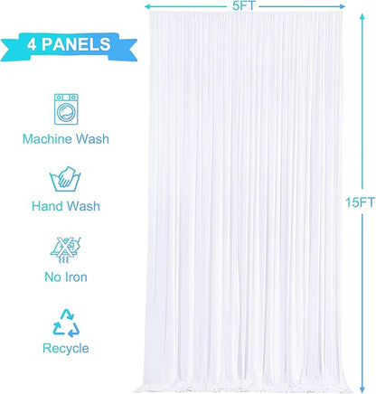 20ft x 15ft White Wrinkle Free Backdrop Curtains for Wedding Party Backdrops Curtain Drapes Fabric Decorations Photo Back Drop Cloth for Baby Shower Photography Stage Reception