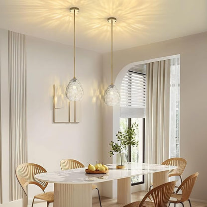 7.8" Island Lights for Kitchen， Glass Pendant Light for Kitchen Island, Gold Hand-Blown Pendant Lights Fixtures with Adjustable Height, Ideal for Kitchen Island, Dining Room, Bedroom, Entryway