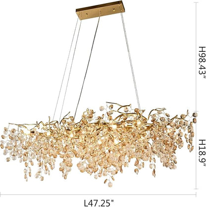Modern Crystal Chandelier, 12-Light Raindrop Pendant Light Fixture, Luxury Gold Tree Branch Design for Dining Room, Living Room, Bedroom, Entryway - Elegant Home Decor