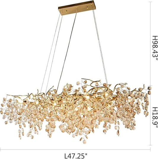 Modern Crystal Chandelier, 12-Light Raindrop Pendant Light Fixture, Luxury Gold Tree Branch Design for Dining Room, Living Room, Bedroom, Entryway - Elegant Home Decor