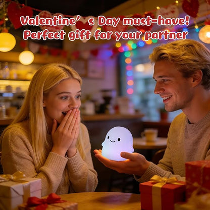 Rytinazzz Halloween Ghost Night Light, Color-Changing & 50-Hour Battery, Spooky-Cute Squishy Lamp for Kids, USB Rechargeable with Timer, Halloween Decor & Gifts
