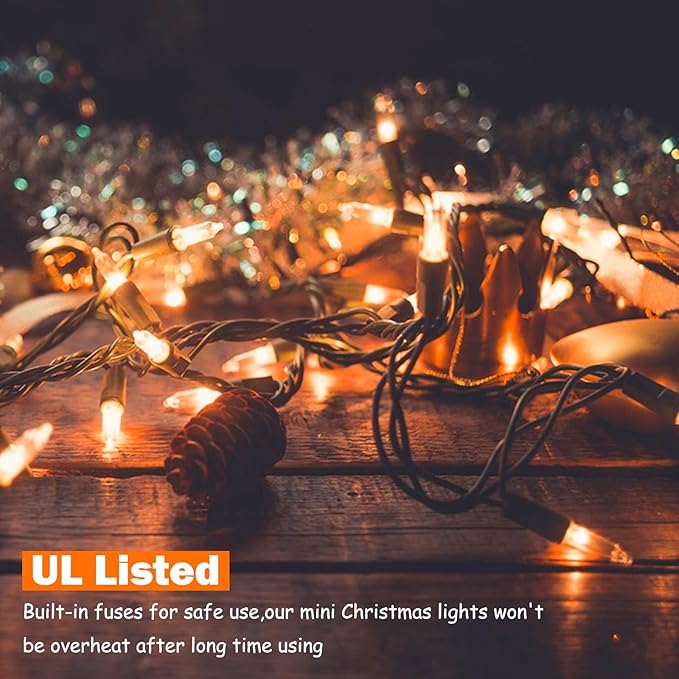 Vigdur 2 Pack 21ft 100 Clear Outdoor String Lights on Brown Wire Cord, UL Approved for Indoor/Outdoors Use, Connectable 120V Clear Outdoor Lights for Xmas Patio Home Party Garden Decor (2Packs)