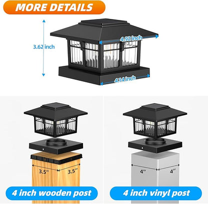 EXCMARK 2 Pack 4x4 Solar Post Cap Lights, Fence Deck Post Lights Outdoor Solar Powered Waterproof with Two Light Modes Warm&Cool White for Garden Patio Decor. (Classic Black,2)