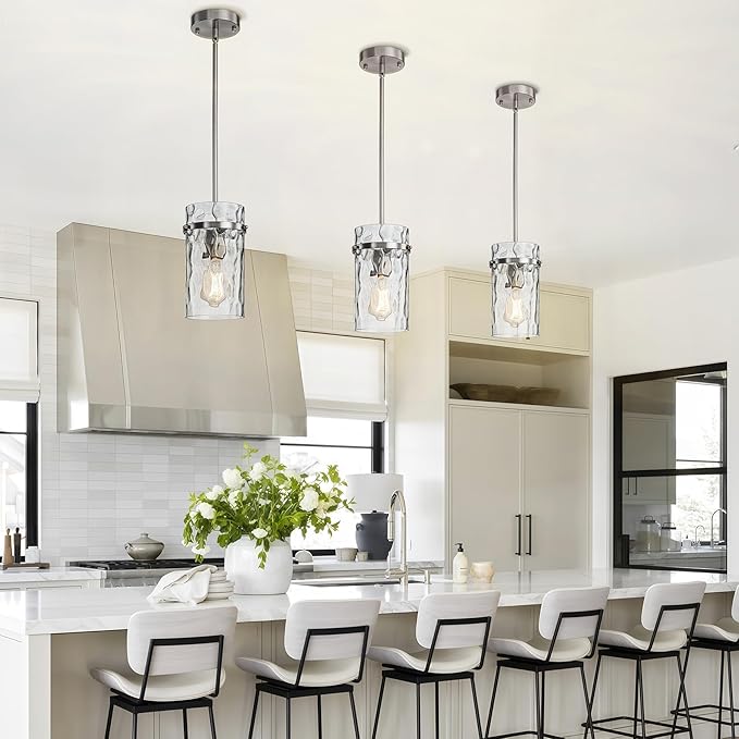 5.5" Nickel Hammered Glass Pendant Light, Brushed Nickel Kitchen Pendant Lights, Modern Kitchen Island Light Over Dining Light Fixture Bedroom Foyer 1 Pack