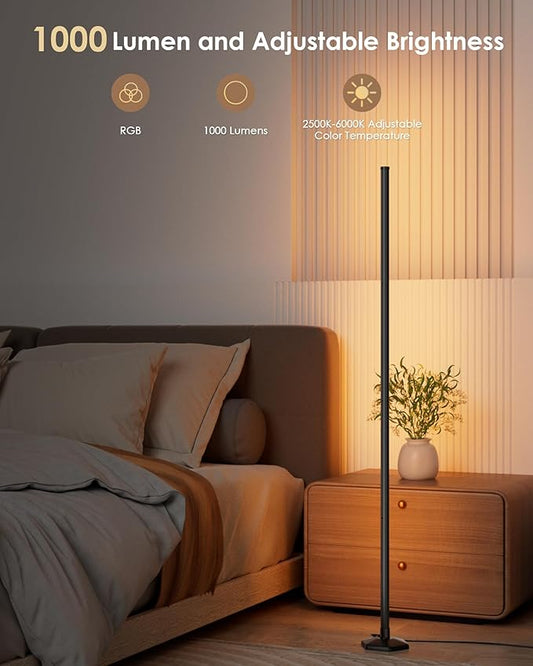 Corner Floor Lamp, 65" RGB Color Changing Mood Light with Remote Control, Dimmable LED Corner Lamp with Music Sync, Modern Floor Lamp for Living Room Gaming Room