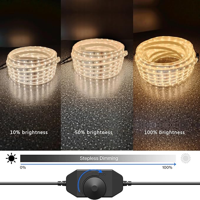 33ft Flat Rope Light Outdoor Warm White, 12V Dimmable LED Strip, 600 LEDs Flexible Waterproof Lighting for Outside House, Camping, Porch – Not Tube Light, Single Run Only