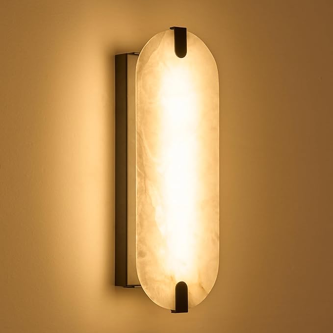 ZEROUNO 14.2 inch Alabaster Wall Sconces, Natural Marble Wall lamp,Dimmable Alabaster Wall Light Fixtures for Stairs Bathroom Living Room Bedroom or Vanity,Hallway