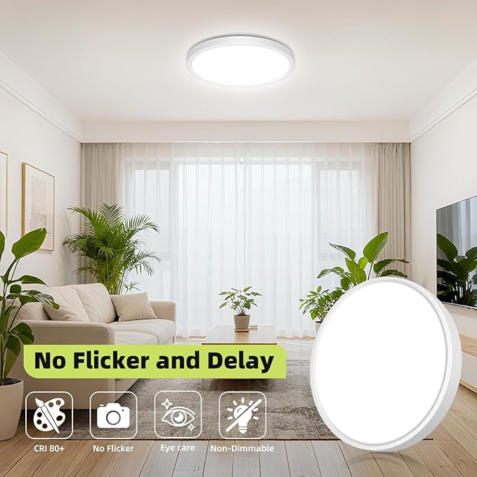 hepside LED Flush Mount Ceiling Light, 13Inch 24W LED Ceiling Lights Fixture,5 Color Temperatures in One,Ultra-Thin Flush Mount Light Fixture for Closet Bathroom Hallway Bedroom Laundry (White)