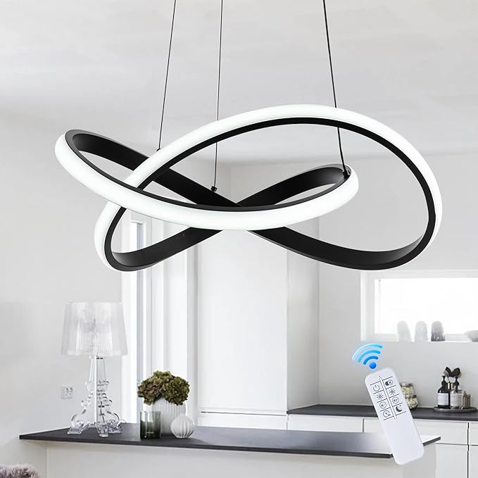 MAYNA Modern Chandelier with Remote Control, Dimmable LED Chandelier with 3 Color Temperature, Adjustable LED Pendant Light for Dining Room Kitchen Living Room Entryway, Black 19.7 inch