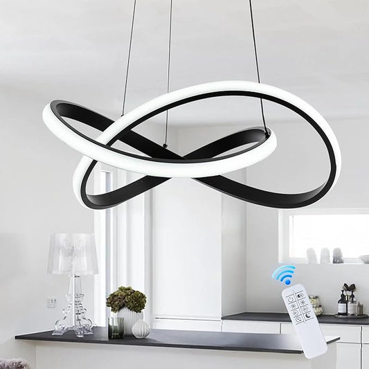 MAYNA Modern Chandelier with Remote Control, Dimmable LED Chandelier with 3 Color Temperature, Adjustable LED Pendant Light for Dining Room Kitchen Living Room Entryway, Black 19.7 inch
