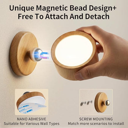 Horta USB Rechargeable Wall Light 2 Pack,360° Rotatable Magnetic Wall Light,Adjustable Wall Light with 3 Color Temperatures+Stepless Dimming with Remote Control Wall Sconce for Bedroom Bedside Hallway