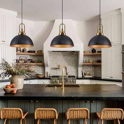 Black Pendant Lights Kitchen Island Industrial Adjustable Height Vintage Farmhouse Dome Hanging Light Fixtures for Barn, Dining Room 1 Pack