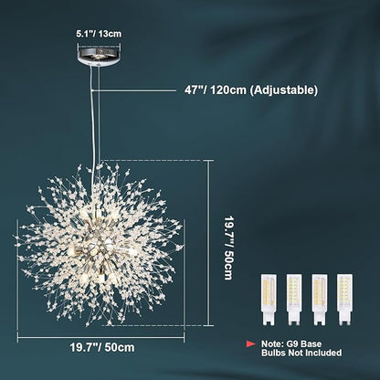 SineRise Modern Crystal Chandeliers Firework, Crystal Light Fixture, Dandelion Chandelier (9-Light, Chrome) for Foyer Hallway Entryway Kitchen Bedroom (Bulbs Not Included)