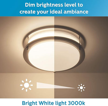 Philips LED Flush Mount Double Ring Ceiling Light 1-Pack Daylight (3000K) 1200 Lumen (16W = 75W) Dimmable Brushed Nickle No Bulbs Required