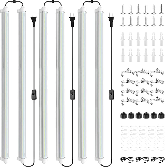 JESLED Waterproof Grow Lights for Indoor Plants, 3FT Sunlight Full Spectrum 5000K LED for Seed Starting, Seedling & Vegetables, 216W(6 X 36W,1350W Equiv), Linkable Grow Light Strip with Switch, 6P