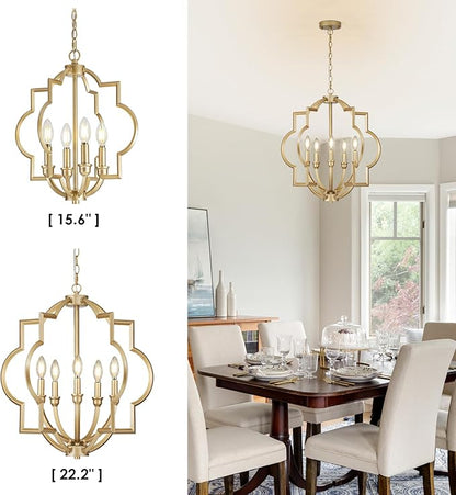 4-Light Small Gold Chandelier, 15.6 inch Farmhouse Light Fixtures for Dining Room, Champagne Gold Pendant Light for Entryway Foyer Kitchen Island