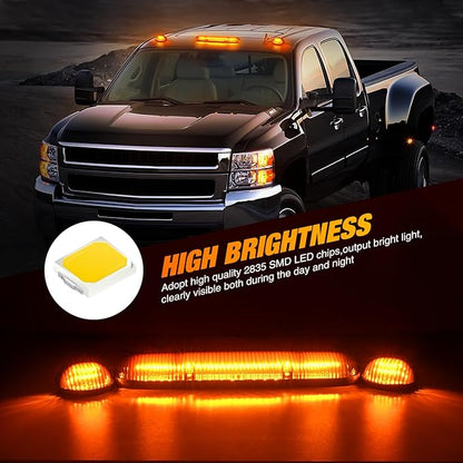 Nilight LED Cab Marker Lights 3 PCS Roof Running Light LED Smoke Lens Amber Cab Clearance Light Compatible with 2002-2007 Chevy Silverado GMC Sierra 1500 1500HD 2500 2500HD 3500