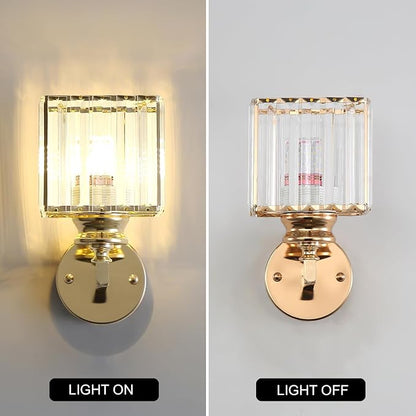 Hardwired Crystal Wall Sconces, Modern E27 Wall Lights, Gold Square Finish Wall Lamp for Living Room Bedroom Dining Room Hallway Entryway (Gold Square)