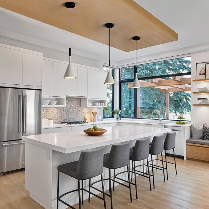 Farmhouse Grey Pendant Light Fixtures 1-Light Concrete Industrial Kitchen Island Pendant Lighting for Dining Room Bedroom Hallway Pendant Ceiling Lamp