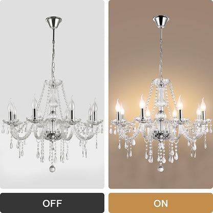 Baotree Modern Elegant 8 Lights K9 Crystal Glass Chandelier Pendant Ceiling Lighting European Style for Dining Living Room Bedroom Transparent, 8 E12 Bulbs Required