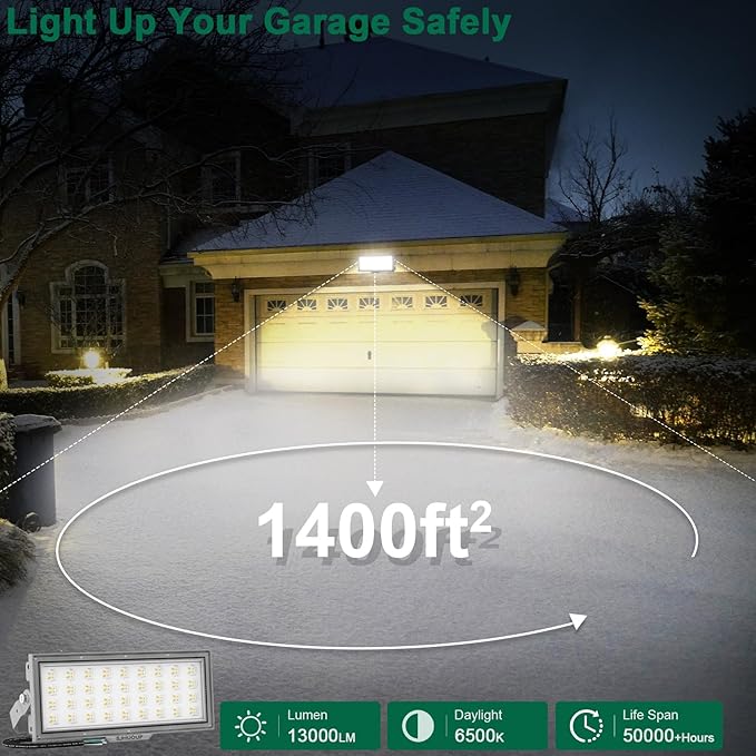 LED Flood Light Outdoor, Led Stadium Lights Super Bright Security Lights 100W, 13000Lumen, 6500K Daylight White, IP67 Waterproof