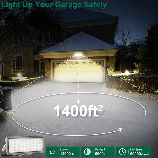 LED Flood Light Outdoor, Led Stadium Lights Super Bright Security Lights 100W, 13000Lumen, 6500K Daylight White, IP67 Waterproof